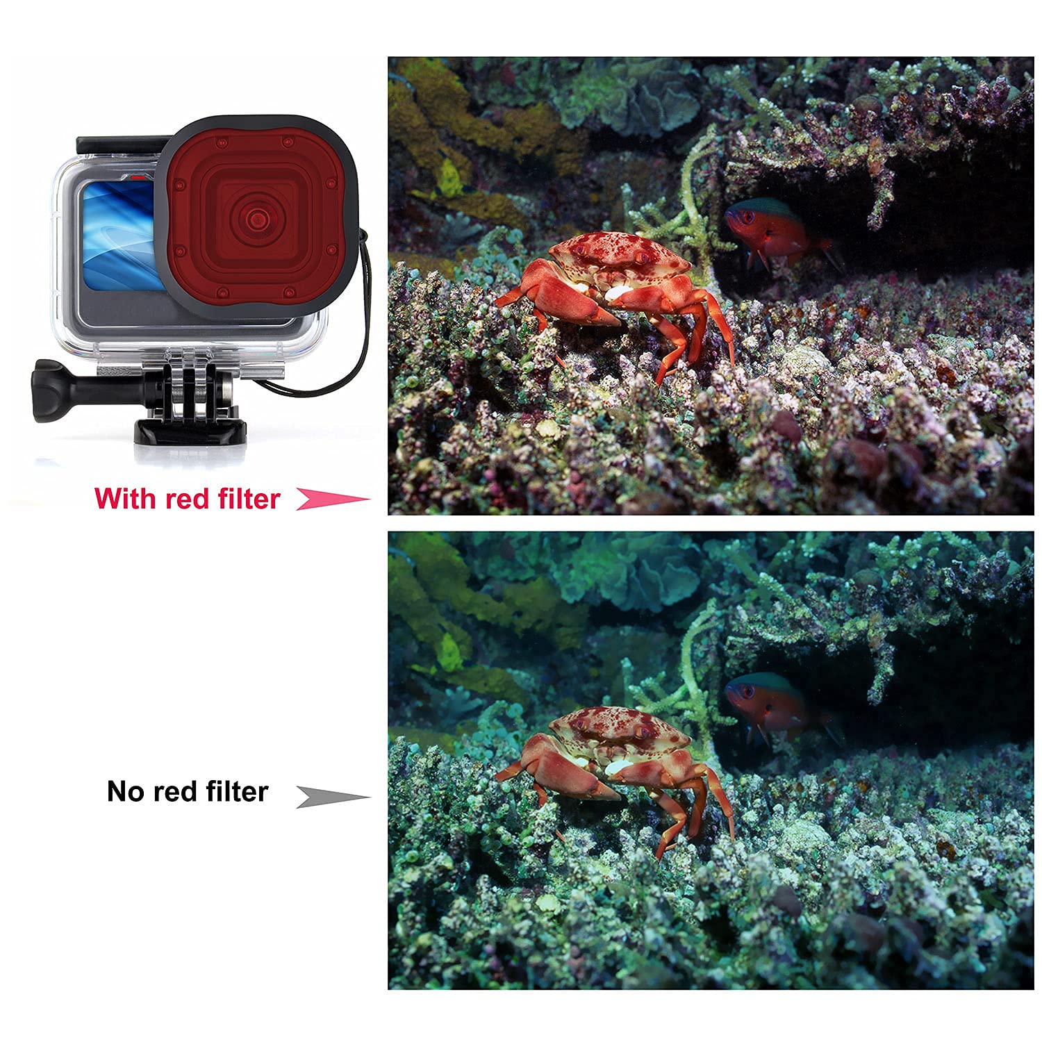 YALLSAME Dive Filter with Red Magenta Snorkel Red +5 Macro for GoPro Hero 11 10 9 8 Black Official Housing Case Ideal for Underwater/Snorkeling/Deep ...